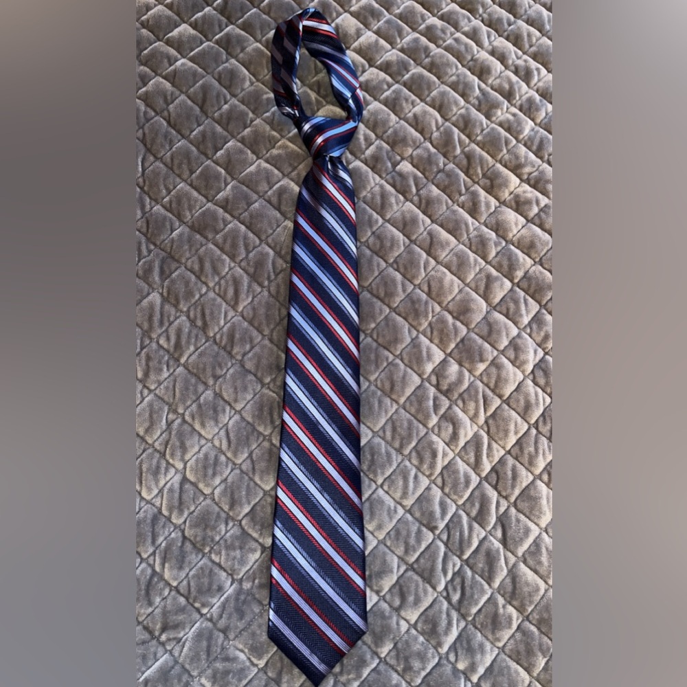 The Men’s Store at Bloomingdale’s Silk Striped Tie – Navy, Red & Silver SALE